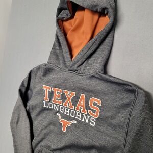 Colosseum Youth Texas Longhorns Hoodie Athletic Pullover Gray Orange Logo YL